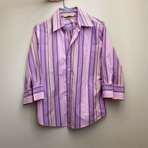 Pink and Purple Striped 3/4 Sleeve Button Down